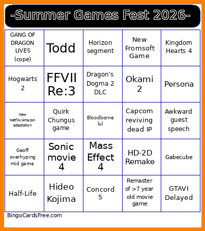 -Summer Games Fest 2026- Bingo Card 3