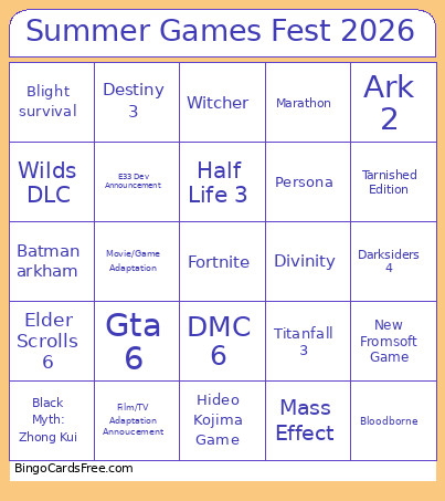 Summer Games Fest 2026 Bingo Card