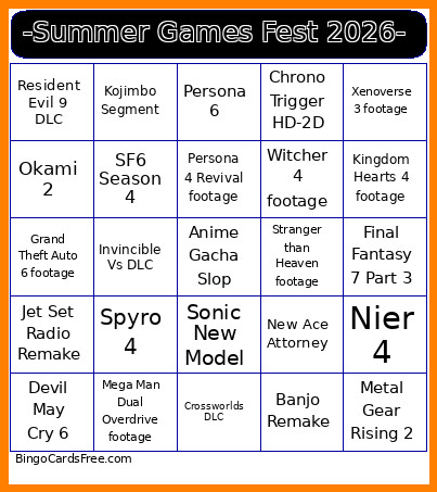 -Summer Games Fest 2026- Bingo Card 2