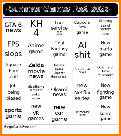 -Summer Games Fest 2026- Bingo Card