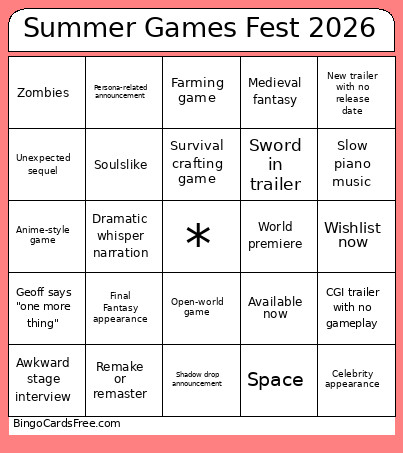 Summer Games Fest 2026 Bingo Card 4