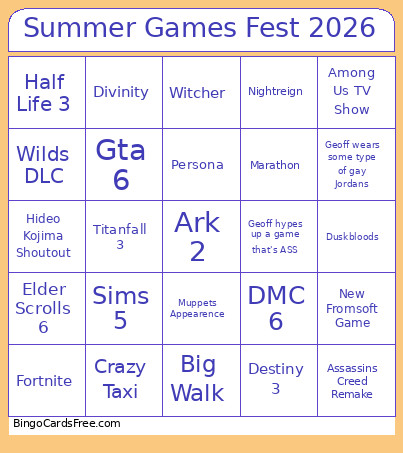 Summer Games Fest 2026 Bingo Card