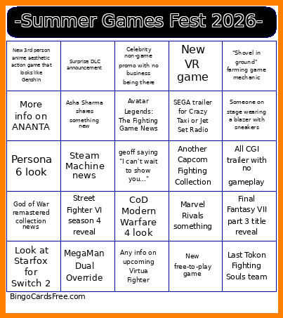 -Summer Games Fest 2026- Bingo Card