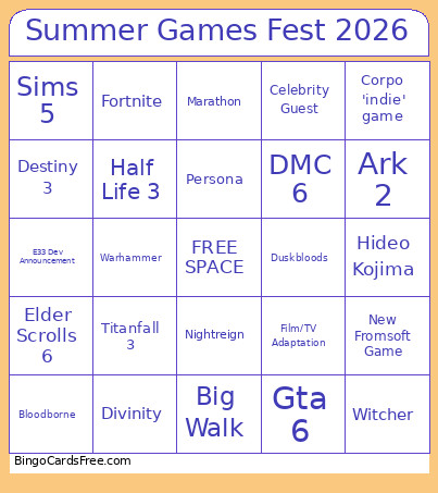 Summer Games Fest 2026 Bingo Card 2