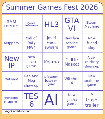 Summer Games Fest 2026 Bingo Card
