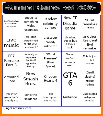 -Summer Games Fest 2026- Bingo Card