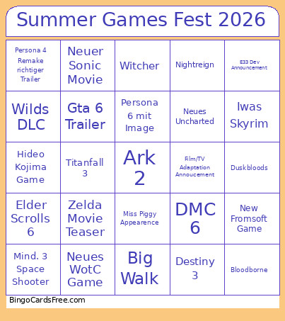 Summer Games Fest 2026 Bingo Card