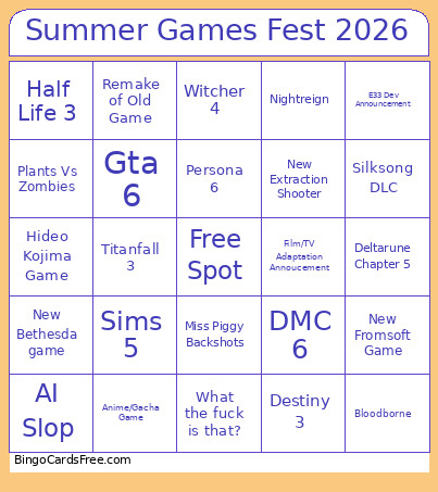 Summer Games Fest 2026 Bingo Card