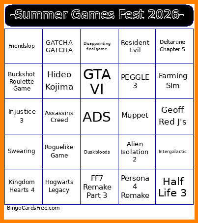 -Summer Games Fest 2026- Bingo Card