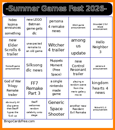-Summer Games Fest 2026- Bingo Card 2
