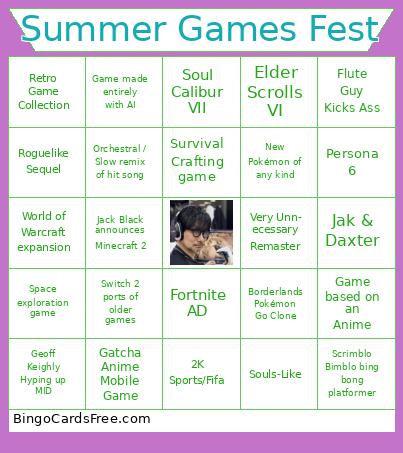 Summer Games Fest Bingo