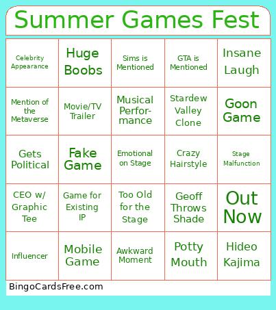 Summer Games Fest Bingo