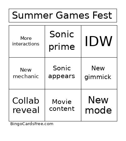Summer Games Fest Bingo