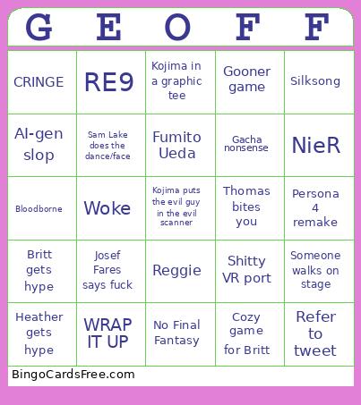 Summer Games Fest Bingo