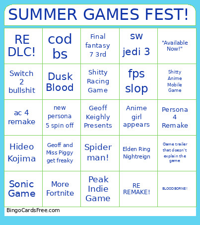 SUMMER GAMES FEST! Bingo Card