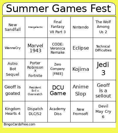 Summer Games Fest Bingo Card