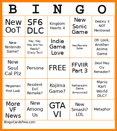 Summer Games Fest Bingo Card