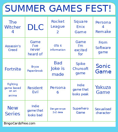 SUMMER GAMES FEST! Bingo Card