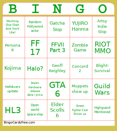 Summer Games Fest Bingo Card 2