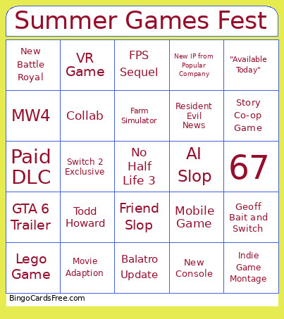Summer Games Fest Bingo Card