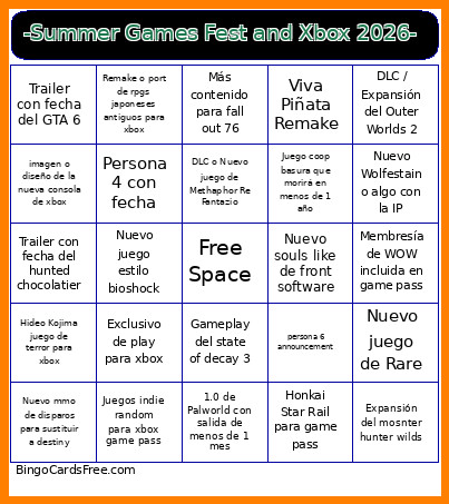 -Summer Games Fest And Xbox 2026- Bingo Card