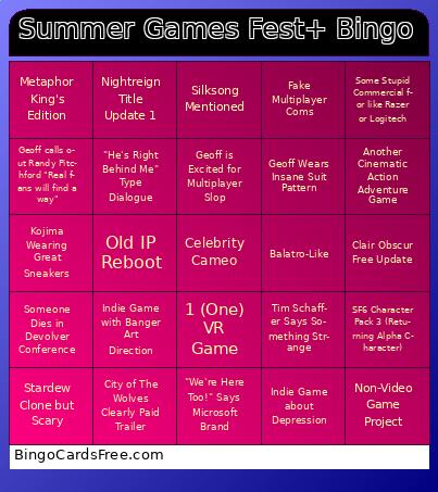 Summer Games Fest+ Bingo
