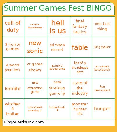 Summer Games Fest Bingo Card 3