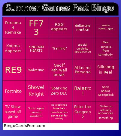 Summer Games Fest Bingo