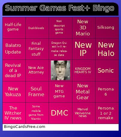 Summer Games Fest+ Bingo