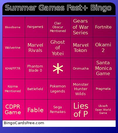 Summer Games Fest+ Bingo