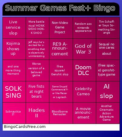 Summer Games Fest+ Bingo