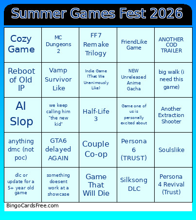Summer Games Fest Bingo Card