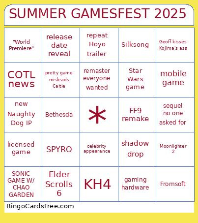 SUMMER GAMESFEST 2025 Bingo
