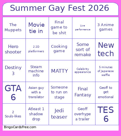 Summer Gay Fest 2026 Bingo Card