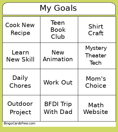 Summer Goal Bingo Card