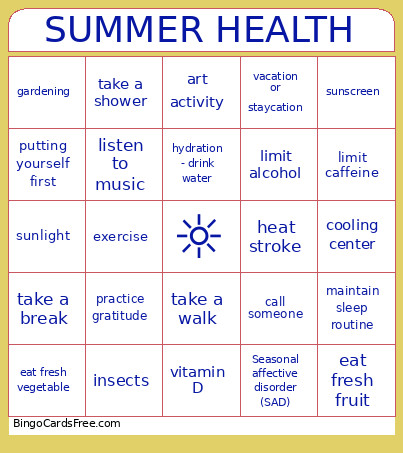 SUMMER HEALTH Bingo Card