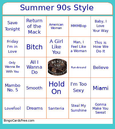 Summer Hits Of The 90s Bingo Card