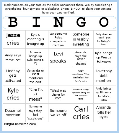 Summer House Bingo Card