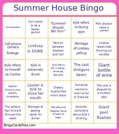Summer House Bingo Card
