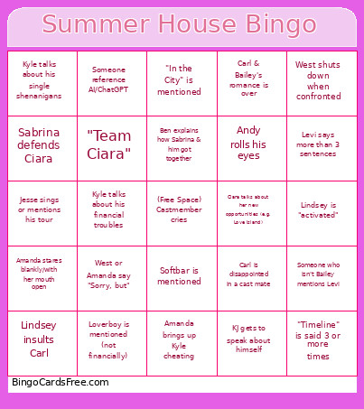 Summer House Reunion 2026 Bingo Card