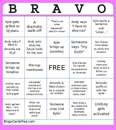 Summer House Reunion Pt 3 Bingo Card