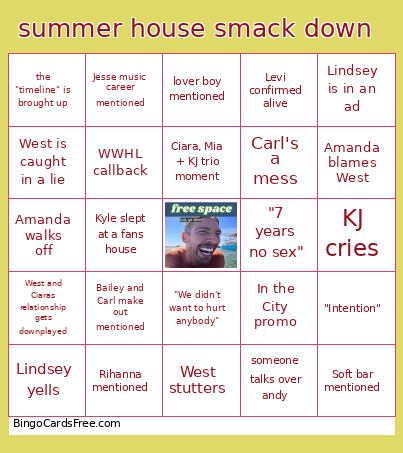 Summer House Smack Down Bingo Card