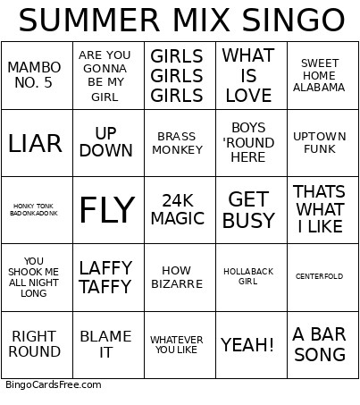SUMMER MIX SINGO Bingo Card