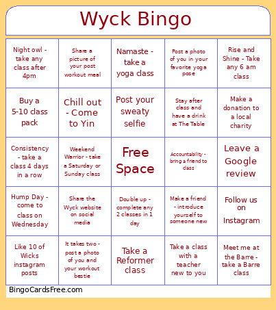 Summer Movement Kick Off Bingo Card