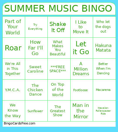 Summer Music Bingo Card 2