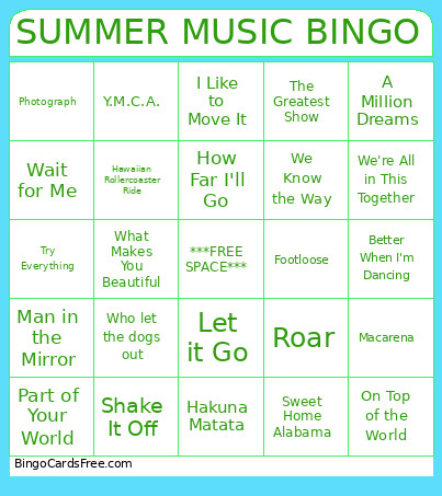 SUMMER MUSIC Bingo Card