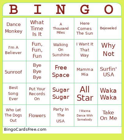Summer Music Bingo