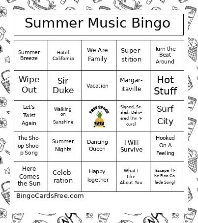 Summer Music Bingo