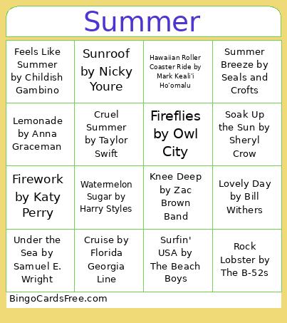 Summer Music Bingo