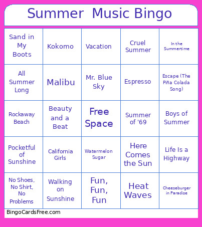 Summer Music Bingo Card 2